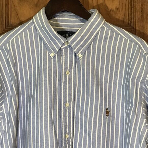 Ralph Lauren Classic Fit Shirt Men's XL - 18 Blue Stripe LS Button Down Pony - Picture 4 of 12
